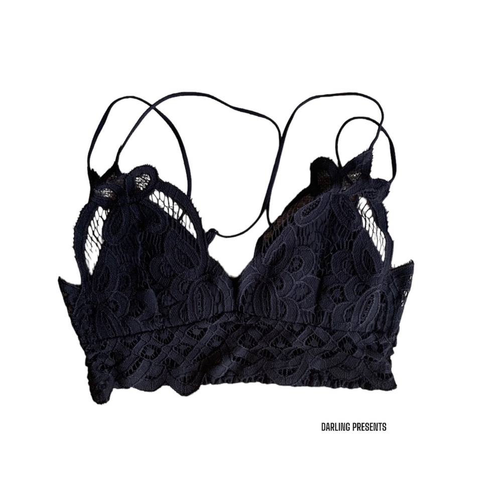Miss Sparkling Lace Scalloped Eyelet Bralette Women Color Black Size XL - Picture 6 of 10
